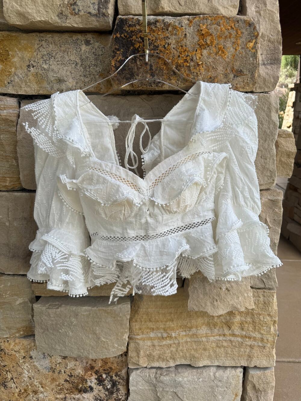 Elaborate Mulla White Ruffle Lace Corset Blouse Statement Top - Picture 4 of 15